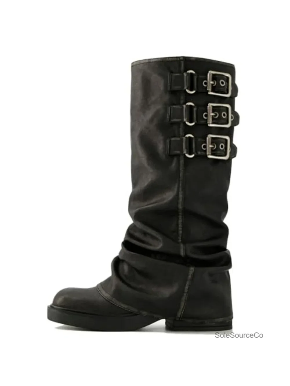 Fold Over Knee High Slouch Boots Chunky Platform Goth Women's Synthetic Rubber